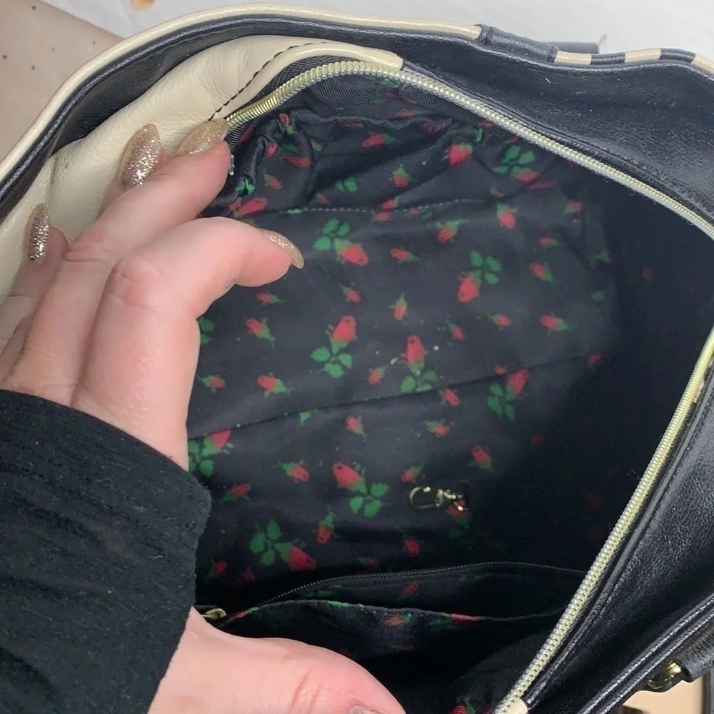 Betsey Johnson color block satchel in black/cream